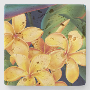 Tropical Paradise Plumeria Stone Tiki Bar Coaster