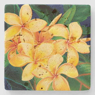 Tropical Paradise Plumeria Stone Tiki Bar Coaster