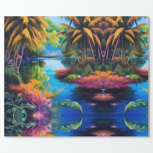 Tropical Paradise Reflection Wrapping Paper