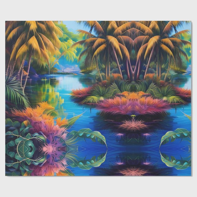 Tropical Paradise Reflection Wrapping Paper (Flat)