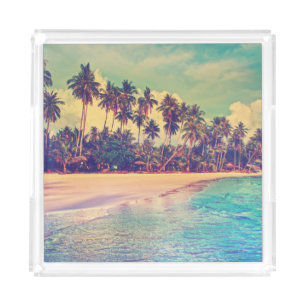 Tropical paradise: sea, hotel, beach. acrylic tray