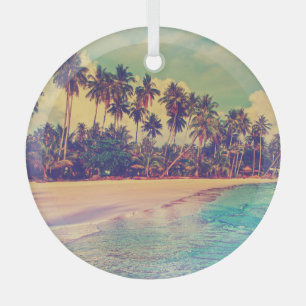 Tropical paradise: sea, hotel, beach. glass ornament