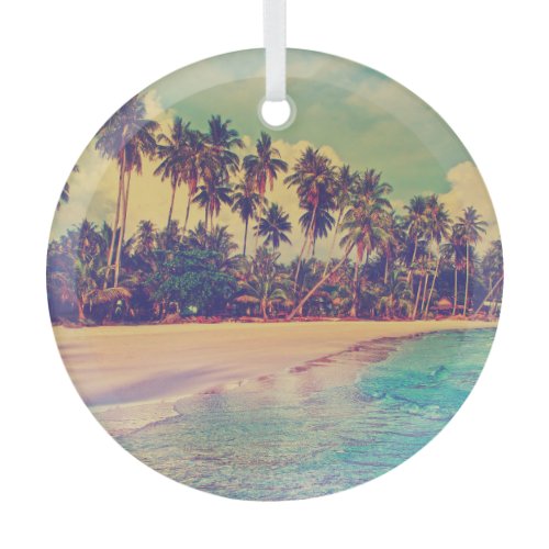 Tropical paradise: sea, hotel, beach. glass ornament