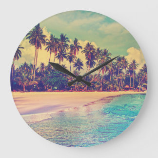 Tropical paradise: sea, hotel, beach. large clock