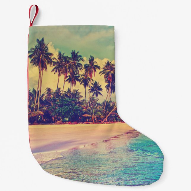 Tropical paradise: sea, hotel, beach. small christmas stocking (Front)