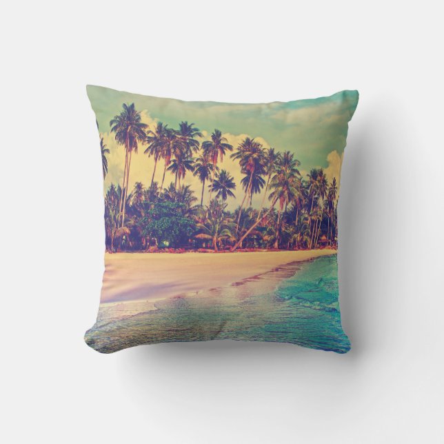 Tropical paradise: sea, hotel, beach. throw pillow (Front)