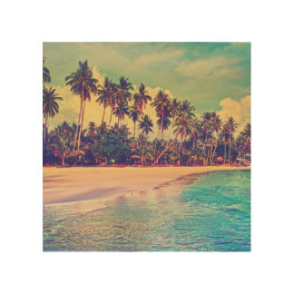 Tropical paradise: sea, hotel, beach. wood wall art