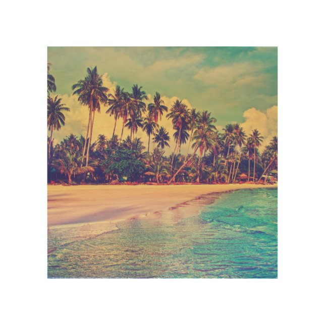 Tropical paradise: sea, hotel, beach. wood wall art (Front)