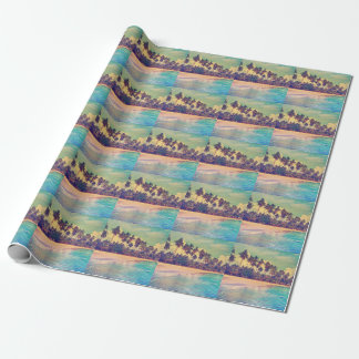 Tropical paradise: sea, hotel, beach. wrapping paper