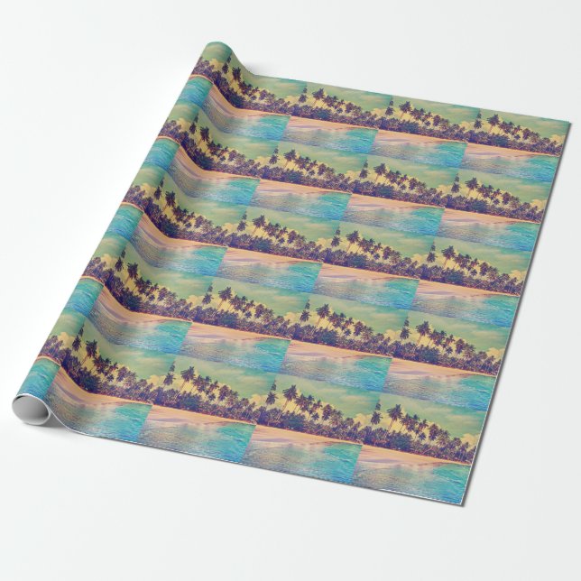 Tropical paradise: sea, hotel, beach. wrapping paper (Unrolled)