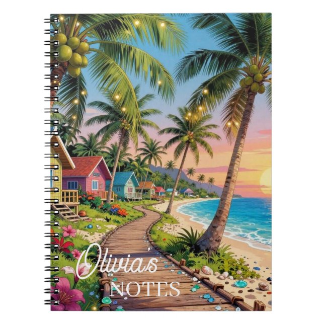 Tropical Paradise Seaside Cottage Personalized Notebook (Front)