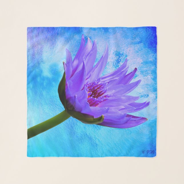 Tropical Paradise Square Purple Blue Chiffon Scarf (Front)