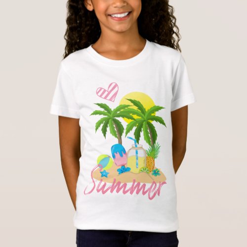 Tropical Paradise Summer Love Beach Girls T_Shirt