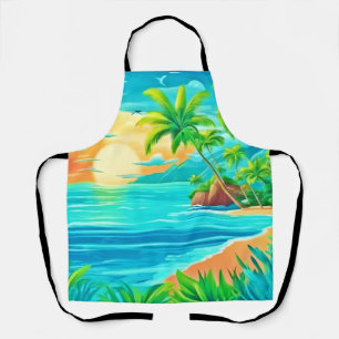 Tropical Paradise Sunset Coastline View Apron