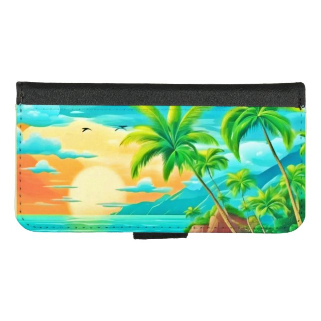 Tropical Paradise Sunset Coastline View iPhone Wallet Case (Front (Horizontal))