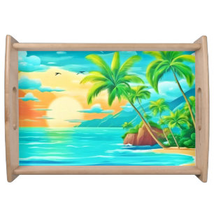 Tropical Paradise Sunset Coastline View Serving Tray