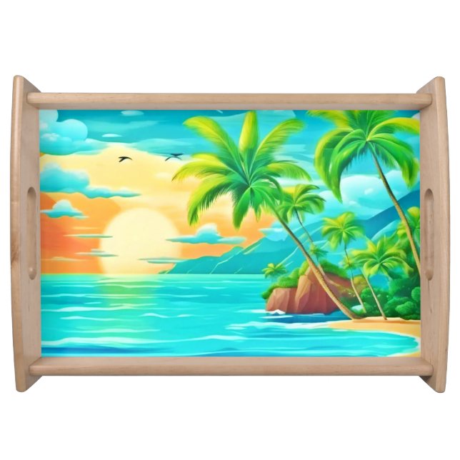 Tropical Paradise Sunset Coastline View Serving Tray (Front)