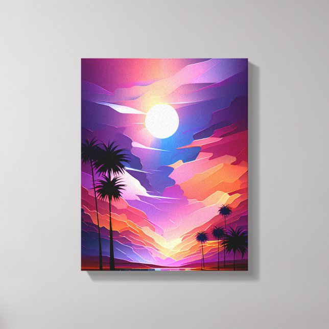  Tropical Paradise: Sunset Palms Painting Canvas Print (Front)