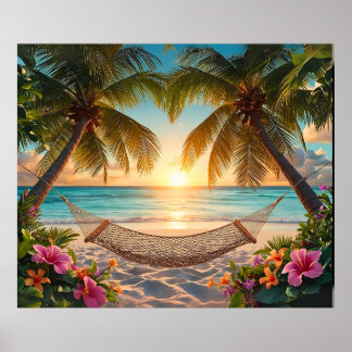 Tropical Paradise Sunset – Relaxing Beach View  Poster