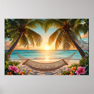 Tropical Paradise Sunset – Relaxing Beach View  Poster