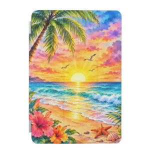 Tropical Paradise Sunset Watercolor Beach Art iPad Mini Cover
