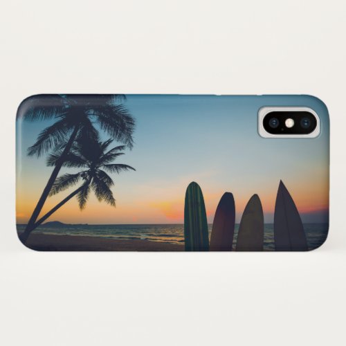 Tropical Paradise Surfboard Sunset iPhone XS Case