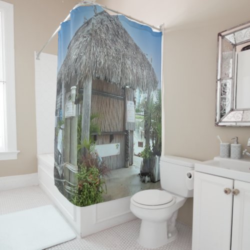 Tropical Paradise Tiki Hut Shower Curtain