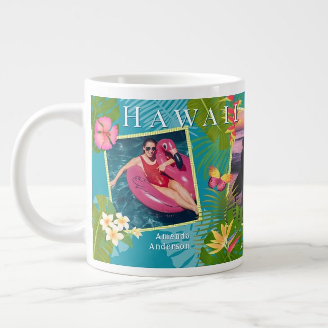 Tropical Paradise Travel Memories Teal Giant Coffee Mug (Left)