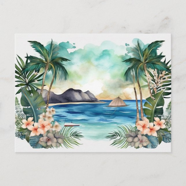 Tropical Paradise Watercolor Beach Vacation Holiday Postcard (Front)