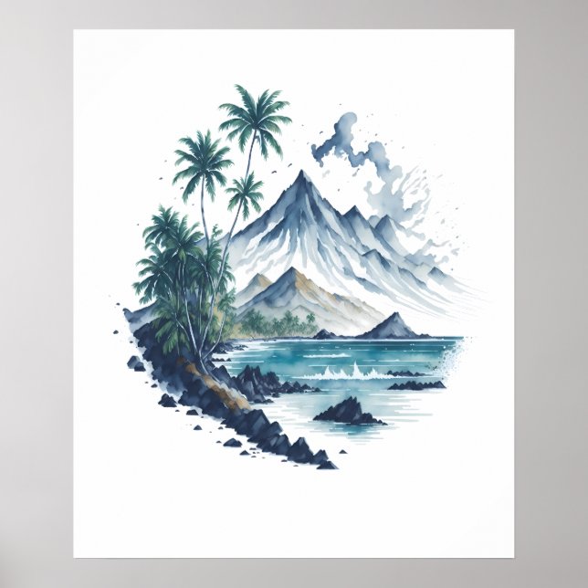 Tropical Paradise watercolor painting Poster (Front)