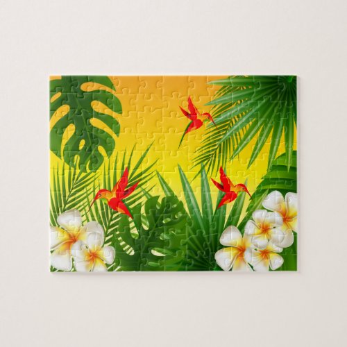 Tropical Paradise with Little Hummingbirds Jigsaw Puzzle