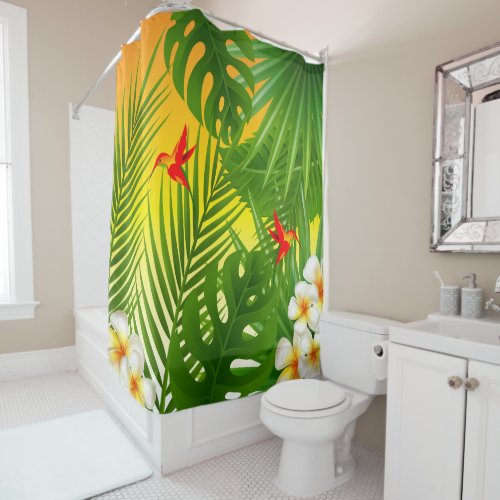 Tropical Paradise with Little Hummingbirds Shower Curtain