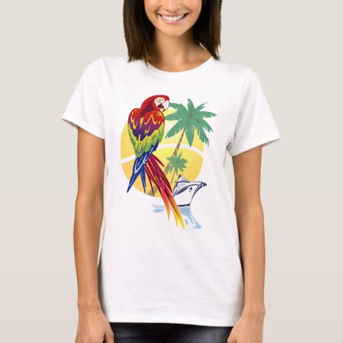 Tropical Paradise with Macaw and Cruise Ship T_Shirt