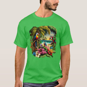 Tropical paradise with parrots in a colorful beach T-Shirt