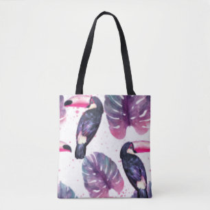 Tropical paradise with watercolor parrots and palm tote bag