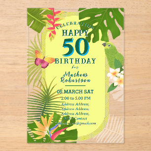 Tropical Paradise Yearly Birthday  Acrylic Invitations