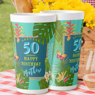 Tropical Paradise Yearly Birthday Teal Latte Mug