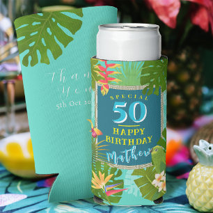 Tropical Paradise Yearly Birthday Teal Seltzer Can Cooler