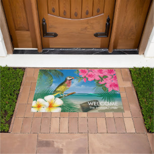 Tropical Parakeet Birds at the Beach Doormat