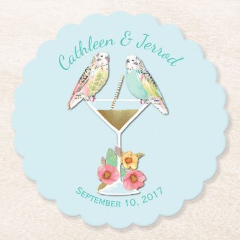 Tropical Parakeets Wedding Favor Paper Coasters by Myweddingday at Zazzle