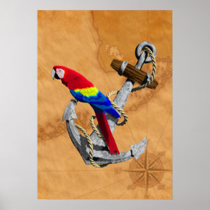 Tropical Parrot And Anchor Poster