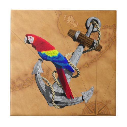 Tropical Parrot And Anchor Tile