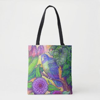 Tropical Parrot and Floral Tote Bag