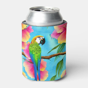 Tropical Parrot and Flower Pattern Can Cooler