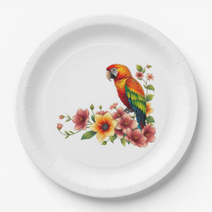 Tropical Parrot and Flowers Paper Plates