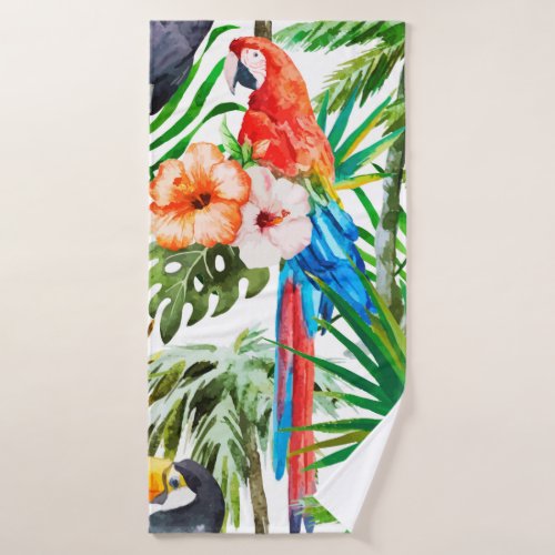 Tropical parrot bath towel