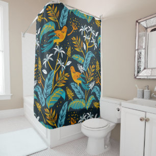 Tropical Parrot Birds & Colorful Leaves Pattern Shower Curtain