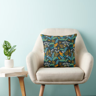 Tropical Parrot Birds & Colorful Leaves Pattern Throw Pillow