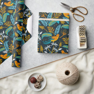 Tropical Parrot Birds & Colorful Leaves Pattern Wrapping Paper