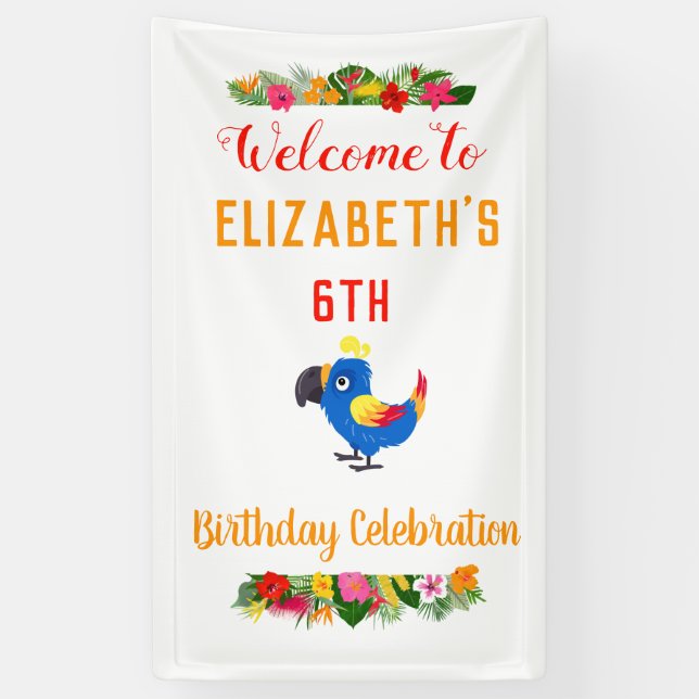 Tropical Parrot Birthday Celebration Banner (Vertical)